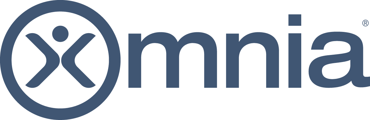 The Omnia logo, which consists of a stylized blue figure inside a circle, followed by the blue text "omnia" on a green background.